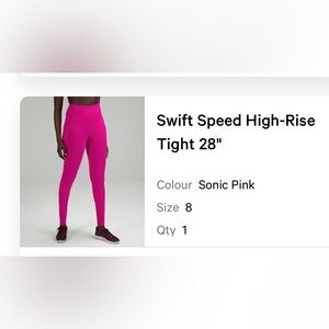 Lululemon swift speed size 8 sonic pink  leggings tight